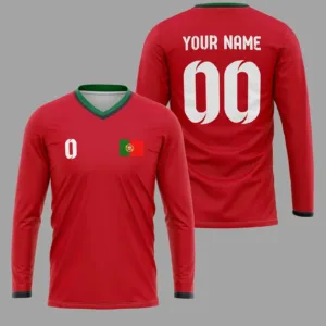 Portugal Legion of Five Shields Men'S V-Neck Long Sleeve Football Jersey