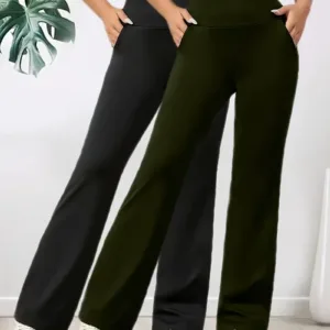 2pcs Women'S High-Waist Wide-Leg Flare Pants 